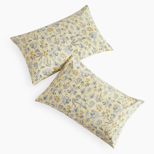 Floral Pillow Cases, Botanical Vintage Flower Shabby Chic Coquette Cottagecore Aesthetic, Set of 2 Soft Pillowcases Pillow Shams Covers, Cream Yellow, Standard Size 20x26 Inches