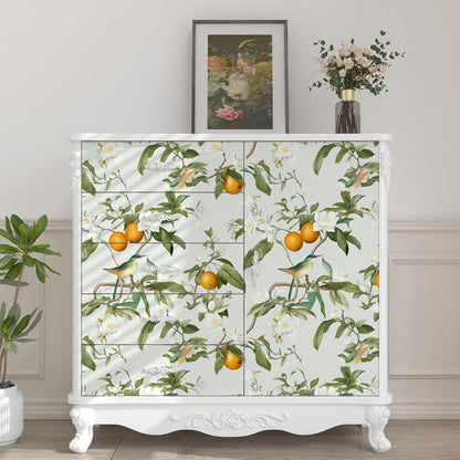 Vintage Bird Leaf Floral Wallpaper Peel and Stick 17.5" x 118",Blue | Self Adhesive/Removable/Waterproof/Thick Vinyl Contact Paper for Bathroom Bedroom Shelf Cabinet Drawer,Prepasted,Easy Peel