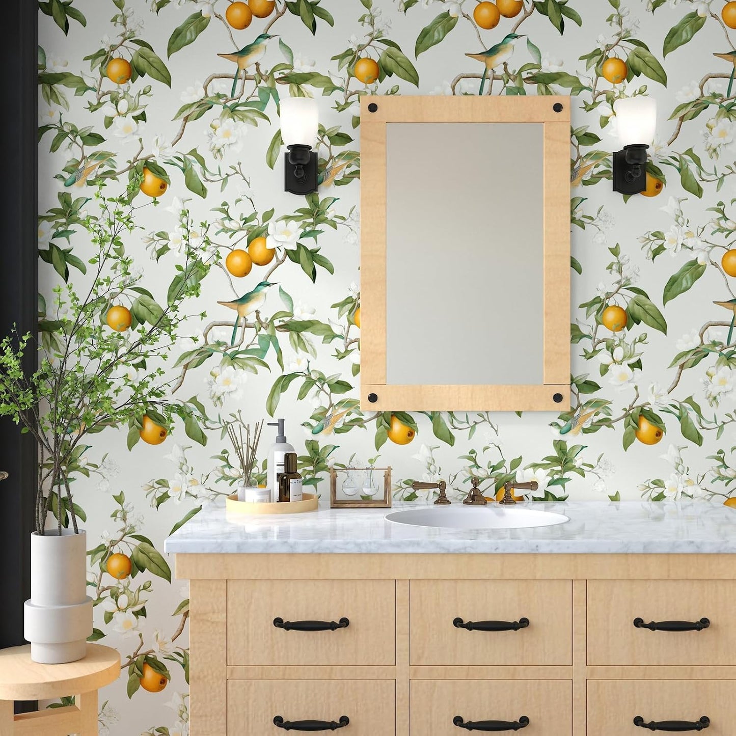 Vintage Bird Leaf Floral Wallpaper Peel and Stick 17.5" x 118",Blue | Self Adhesive/Removable/Waterproof/Thick Vinyl Contact Paper for Bathroom Bedroom Shelf Cabinet Drawer,Prepasted,Easy Peel