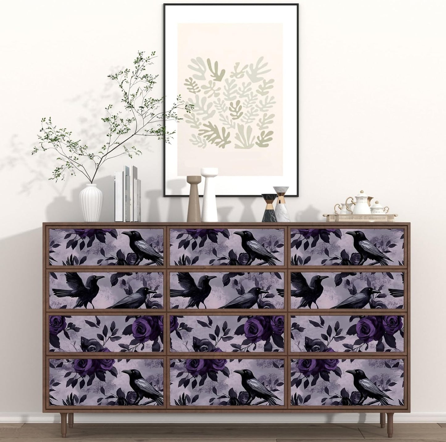 Vintage Bird Leaf Floral Wallpaper Peel and Stick 17.5" x 118",Blue | Self Adhesive/Removable/Waterproof/Thick Vinyl Contact Paper for Bathroom Bedroom Shelf Cabinet Drawer,Prepasted,Easy Peel