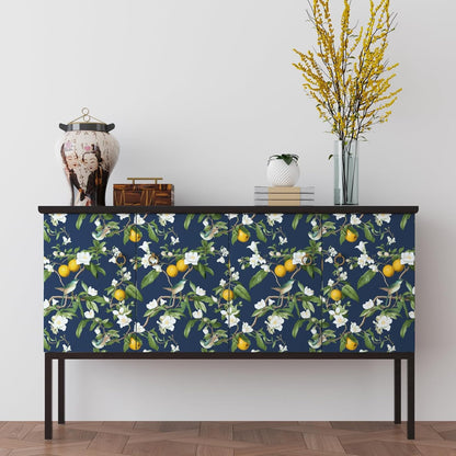 Vintage Bird Leaf Floral Wallpaper Peel and Stick 17.5" x 118",Blue | Self Adhesive/Removable/Waterproof/Thick Vinyl Contact Paper for Bathroom Bedroom Shelf Cabinet Drawer,Prepasted,Easy Peel