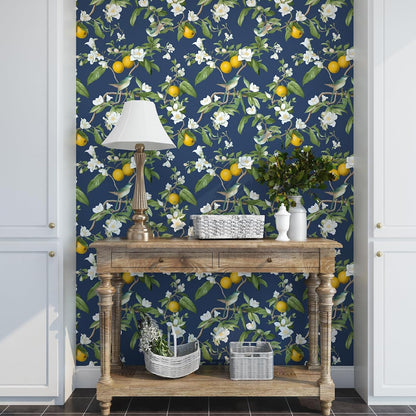 Vintage Bird Leaf Floral Wallpaper Peel and Stick 17.5" x 118",Blue | Self Adhesive/Removable/Waterproof/Thick Vinyl Contact Paper for Bathroom Bedroom Shelf Cabinet Drawer,Prepasted,Easy Peel