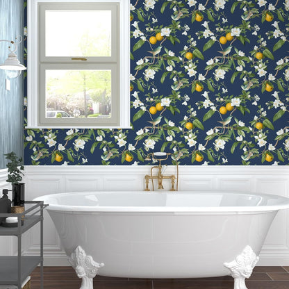 Vintage Bird Leaf Floral Wallpaper Peel and Stick 17.5" x 118",Blue | Self Adhesive/Removable/Waterproof/Thick Vinyl Contact Paper for Bathroom Bedroom Shelf Cabinet Drawer,Prepasted,Easy Peel