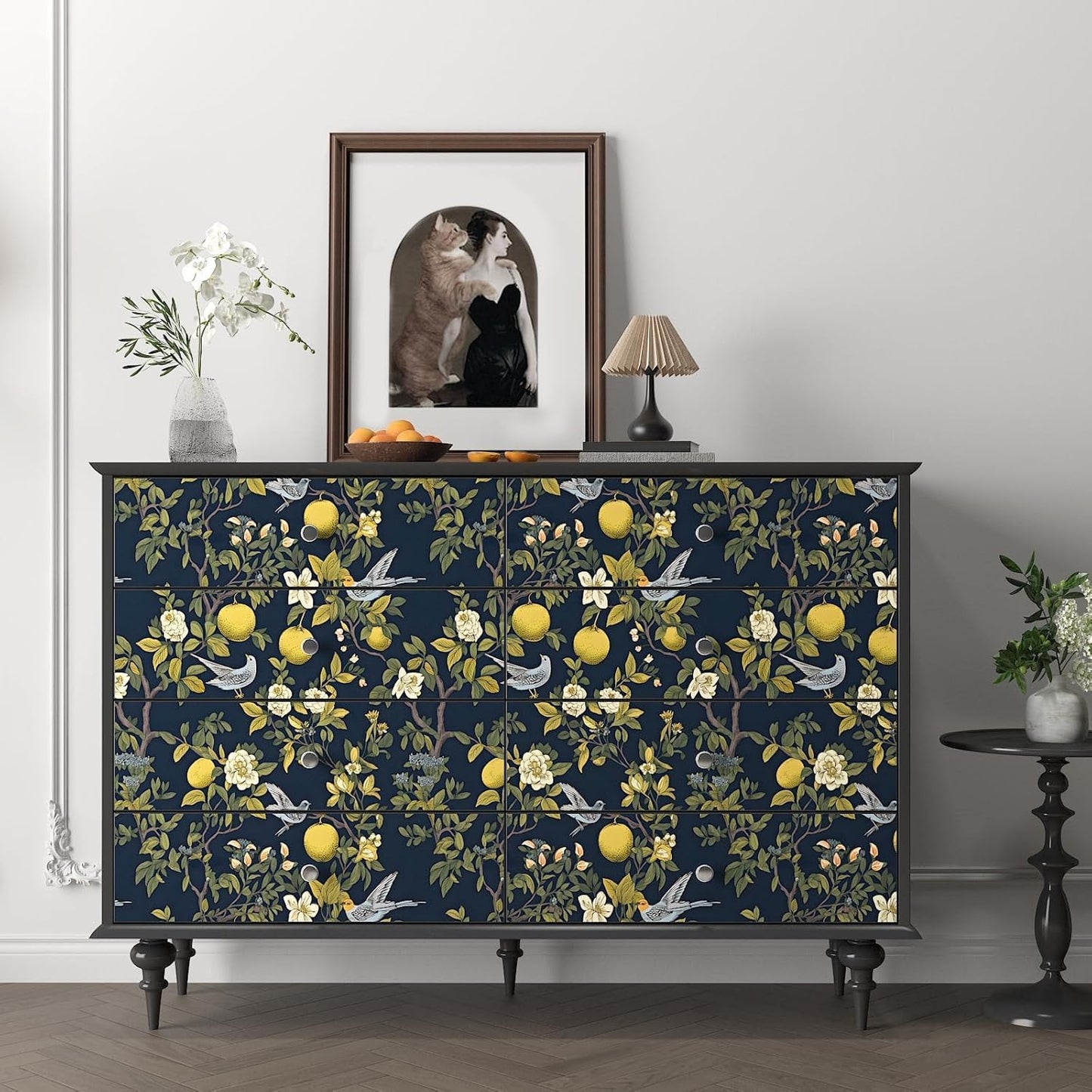 Vintage Bird Leaf Floral Wallpaper Peel and Stick 17.5" x 118",Blue | Self Adhesive/Removable/Waterproof/Thick Vinyl Contact Paper for Bathroom Bedroom Shelf Cabinet Drawer,Prepasted,Easy Peel