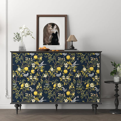 Vintage Bird Leaf Floral Wallpaper Peel and Stick 17.5" x 118",Blue | Self Adhesive/Removable/Waterproof/Thick Vinyl Contact Paper for Bathroom Bedroom Shelf Cabinet Drawer,Prepasted,Easy Peel