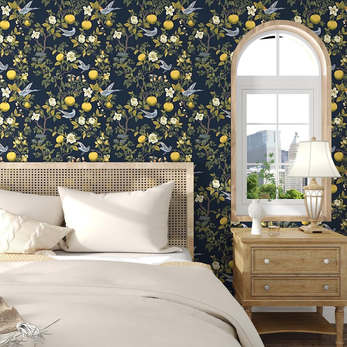 Vintage Bird Leaf Floral Wallpaper Peel and Stick 17.5" x 118",Blue | Self Adhesive/Removable/Waterproof/Thick Vinyl Contact Paper for Bathroom Bedroom Shelf Cabinet Drawer,Prepasted,Easy Peel