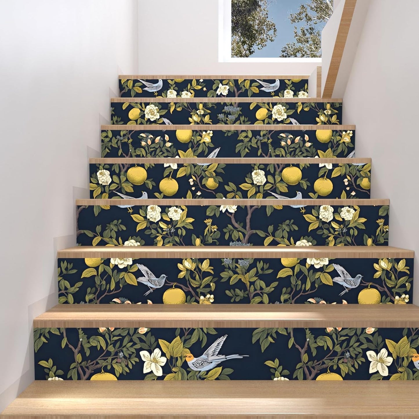 Vintage Bird Leaf Floral Wallpaper Peel and Stick 17.5" x 118",Blue | Self Adhesive/Removable/Waterproof/Thick Vinyl Contact Paper for Bathroom Bedroom Shelf Cabinet Drawer,Prepasted,Easy Peel