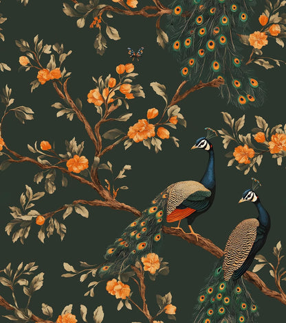 Vintage Bird Leaf Floral Wallpaper Peel and Stick 17.5" x 118",Blue | Self Adhesive/Removable/Waterproof/Thick Vinyl Contact Paper for Bathroom Bedroom Shelf Cabinet Drawer,Prepasted,Easy Peel
