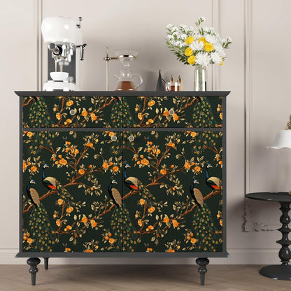 Vintage Bird Leaf Floral Wallpaper Peel and Stick 17.5" x 118",Blue | Self Adhesive/Removable/Waterproof/Thick Vinyl Contact Paper for Bathroom Bedroom Shelf Cabinet Drawer,Prepasted,Easy Peel