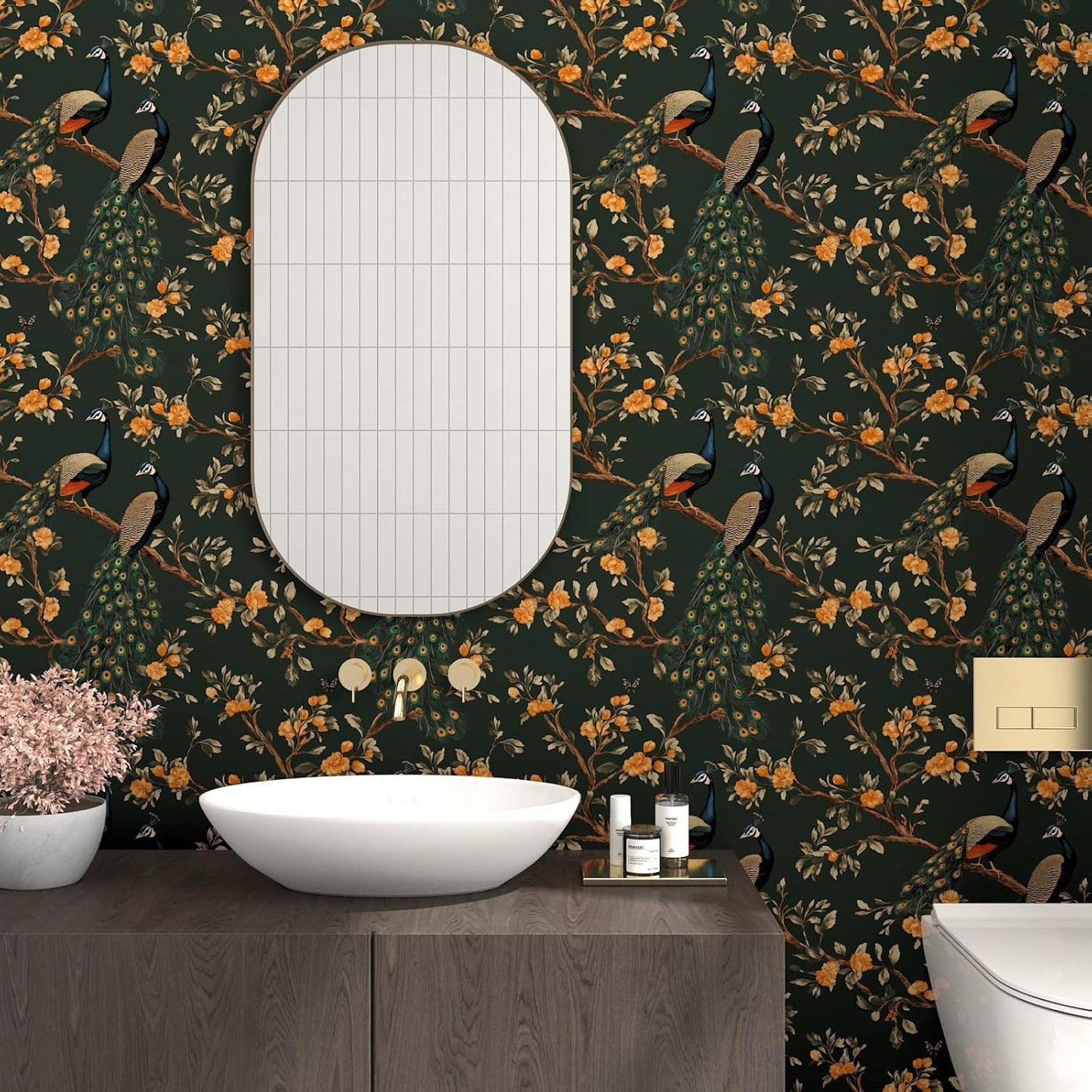 Vintage Bird Leaf Floral Wallpaper Peel and Stick 17.5" x 118",Blue | Self Adhesive/Removable/Waterproof/Thick Vinyl Contact Paper for Bathroom Bedroom Shelf Cabinet Drawer,Prepasted,Easy Peel