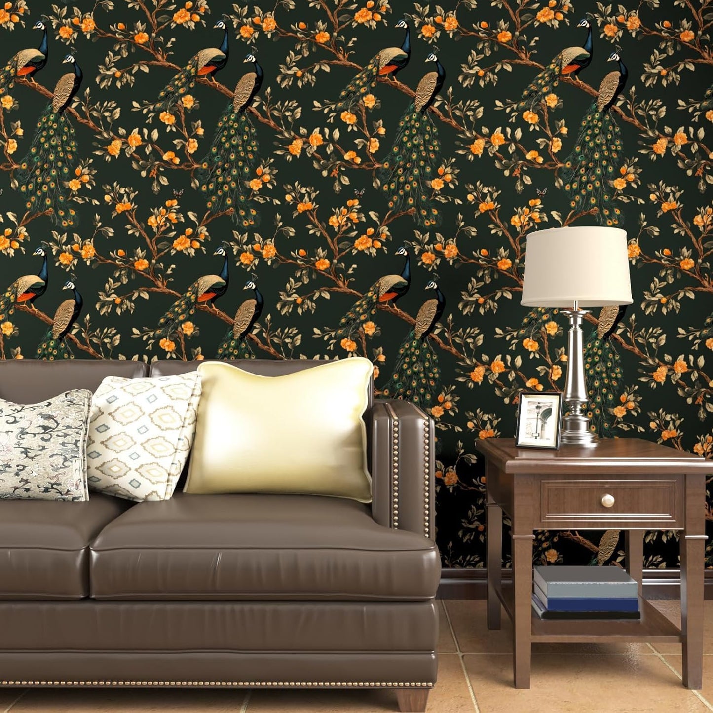 Vintage Bird Leaf Floral Wallpaper Peel and Stick 17.5" x 118",Blue | Self Adhesive/Removable/Waterproof/Thick Vinyl Contact Paper for Bathroom Bedroom Shelf Cabinet Drawer,Prepasted,Easy Peel