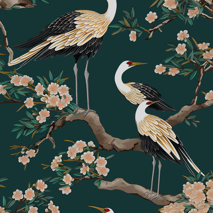 Vintage Bird Leaf Floral Wallpaper Peel and Stick 17.5" x 118",Blue | Self Adhesive/Removable/Waterproof/Thick Vinyl Contact Paper for Bathroom Bedroom Shelf Cabinet Drawer,Prepasted,Easy Peel