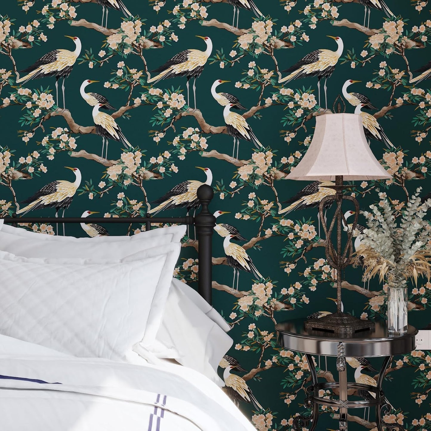 Vintage Bird Leaf Floral Wallpaper Peel and Stick 17.5" x 118",Blue | Self Adhesive/Removable/Waterproof/Thick Vinyl Contact Paper for Bathroom Bedroom Shelf Cabinet Drawer,Prepasted,Easy Peel