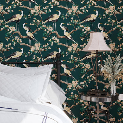 Vintage Bird Leaf Floral Wallpaper Peel and Stick 17.5" x 118",Blue | Self Adhesive/Removable/Waterproof/Thick Vinyl Contact Paper for Bathroom Bedroom Shelf Cabinet Drawer,Prepasted,Easy Peel