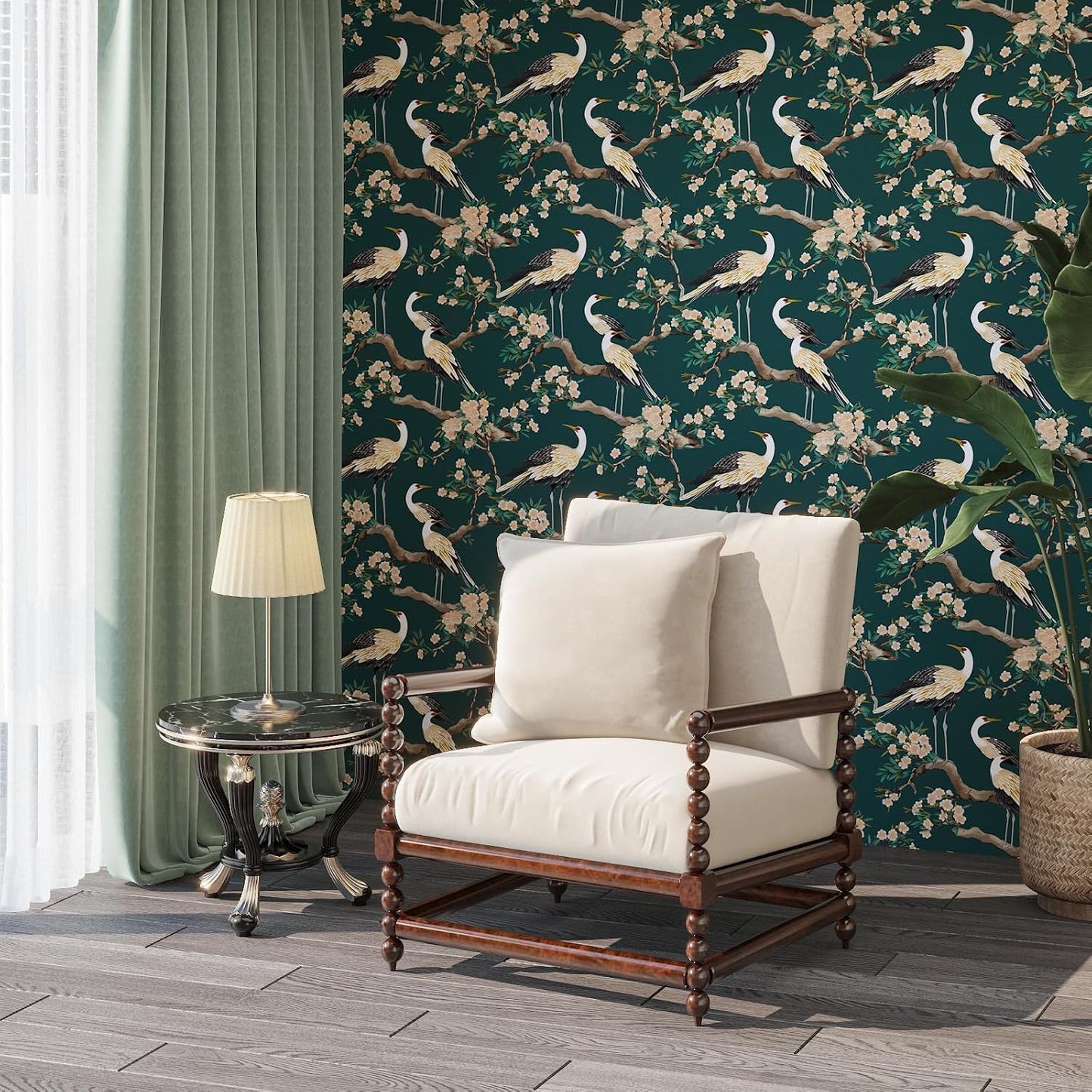 Vintage Bird Leaf Floral Wallpaper Peel and Stick 17.5" x 118",Blue | Self Adhesive/Removable/Waterproof/Thick Vinyl Contact Paper for Bathroom Bedroom Shelf Cabinet Drawer,Prepasted,Easy Peel