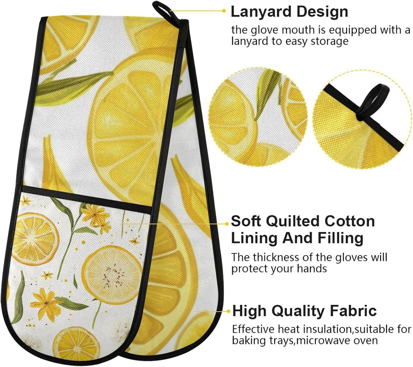 Yellow Dandelions and Summer Lemon Slices Oven Mitts Pot Holder Heat Resistant Double Kitchen Oven Mitt Soft Cotton Lining Hot Pads Thick Gloves for Cooking Banquet Bbq Thanksgiving Christmas D