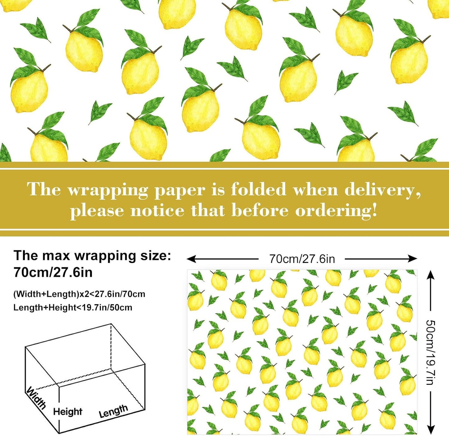 8 Sheet Blue Tiles Lemons Wrapping Paper 4 Designs -Not Roll- Gift Wrap Paper Folded Flat DIY Art Craft Papers for Birthday Party Baby Shower Packaging, 19.7 x 27.6 Inch