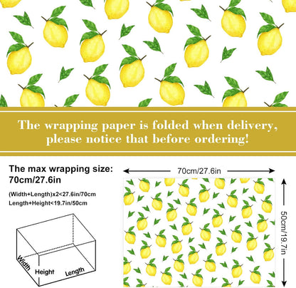 8 Sheet Blue Tiles Lemons Wrapping Paper 4 Designs -Not Roll- Gift Wrap Paper Folded Flat DIY Art Craft Papers for Birthday Party Baby Shower Packaging, 19.7 x 27.6 Inch