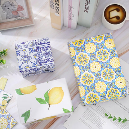 8 Sheet Blue Tiles Lemons Wrapping Paper 4 Designs -Not Roll- Gift Wrap Paper Folded Flat DIY Art Craft Papers for Birthday Party Baby Shower Packaging, 19.7 x 27.6 Inch