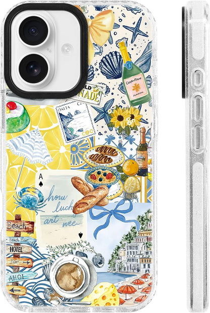 for iPhone 17 Case [Military-Grade Drop Protection/Coastal Soft Slim TPU Protective/Camera Protection/for Women & Girls] - Romance Coastal Lemon & Summer Collage