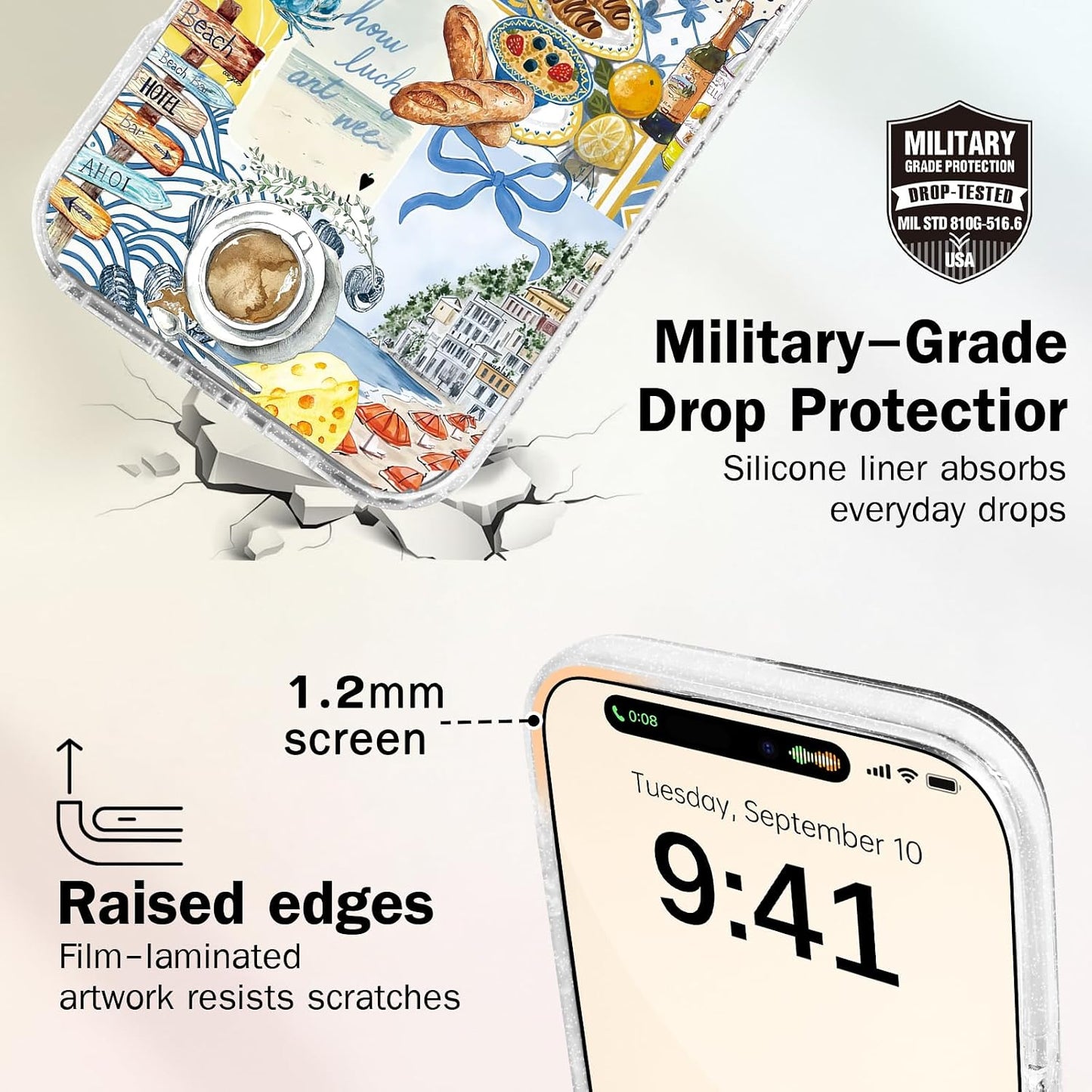 for iPhone 17 Case [Military-Grade Drop Protection/Coastal Soft Slim TPU Protective/Camera Protection/for Women & Girls] - Romance Coastal Lemon & Summer Collage