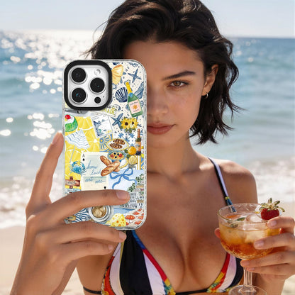 for iPhone 17 Case [Military-Grade Drop Protection/Coastal Soft Slim TPU Protective/Camera Protection/for Women & Girls] - Romance Coastal Lemon & Summer Collage