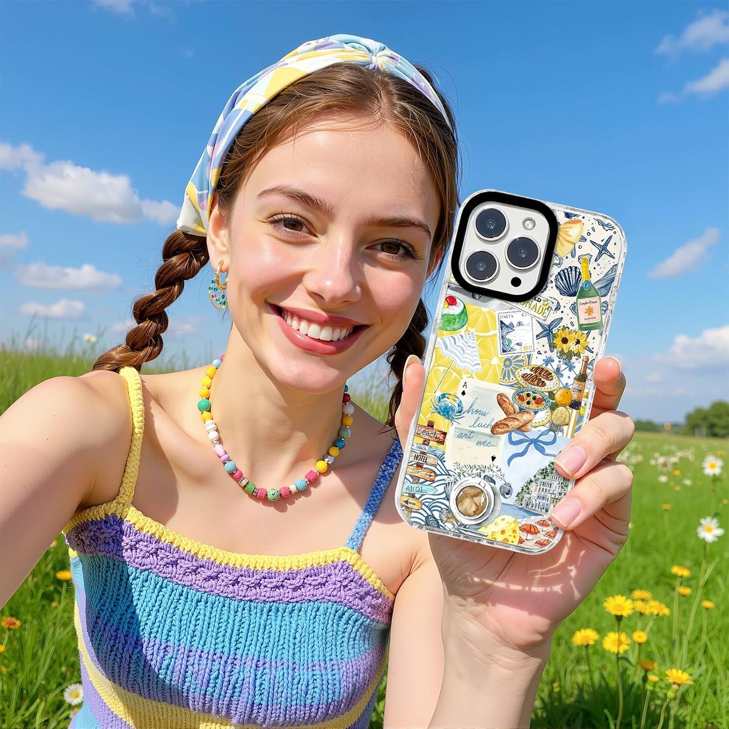 for iPhone 17 Case [Military-Grade Drop Protection/Coastal Soft Slim TPU Protective/Camera Protection/for Women & Girls] - Romance Coastal Lemon & Summer Collage