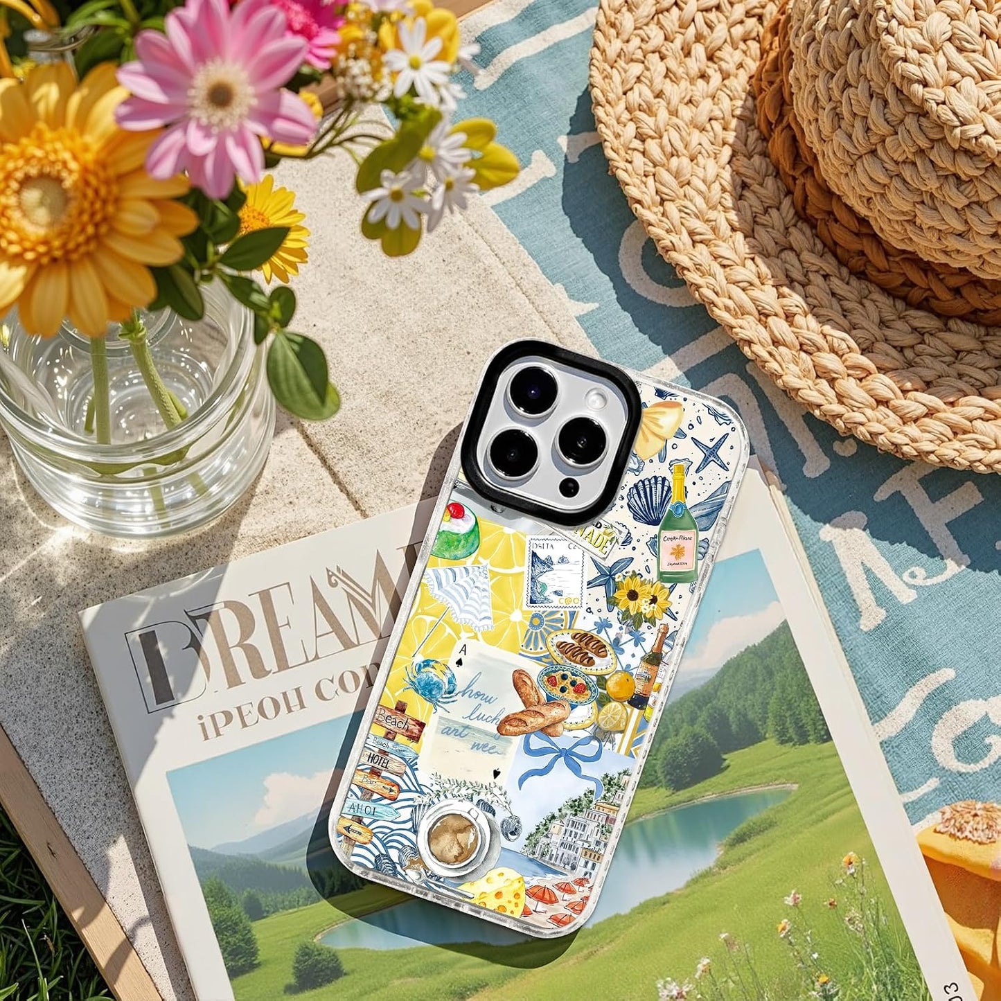 for iPhone 17 Case [Military-Grade Drop Protection/Coastal Soft Slim TPU Protective/Camera Protection/for Women & Girls] - Romance Coastal Lemon & Summer Collage