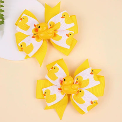 2Pcs Yellow Duck Hair Bow Clips White Yellow Ribbon Alligator Clips Cute Cartoon Duck Bows Hair Pins Spring Summer Hair Accessories for Birthdays Holidays Back to School Home Party Hair Styling