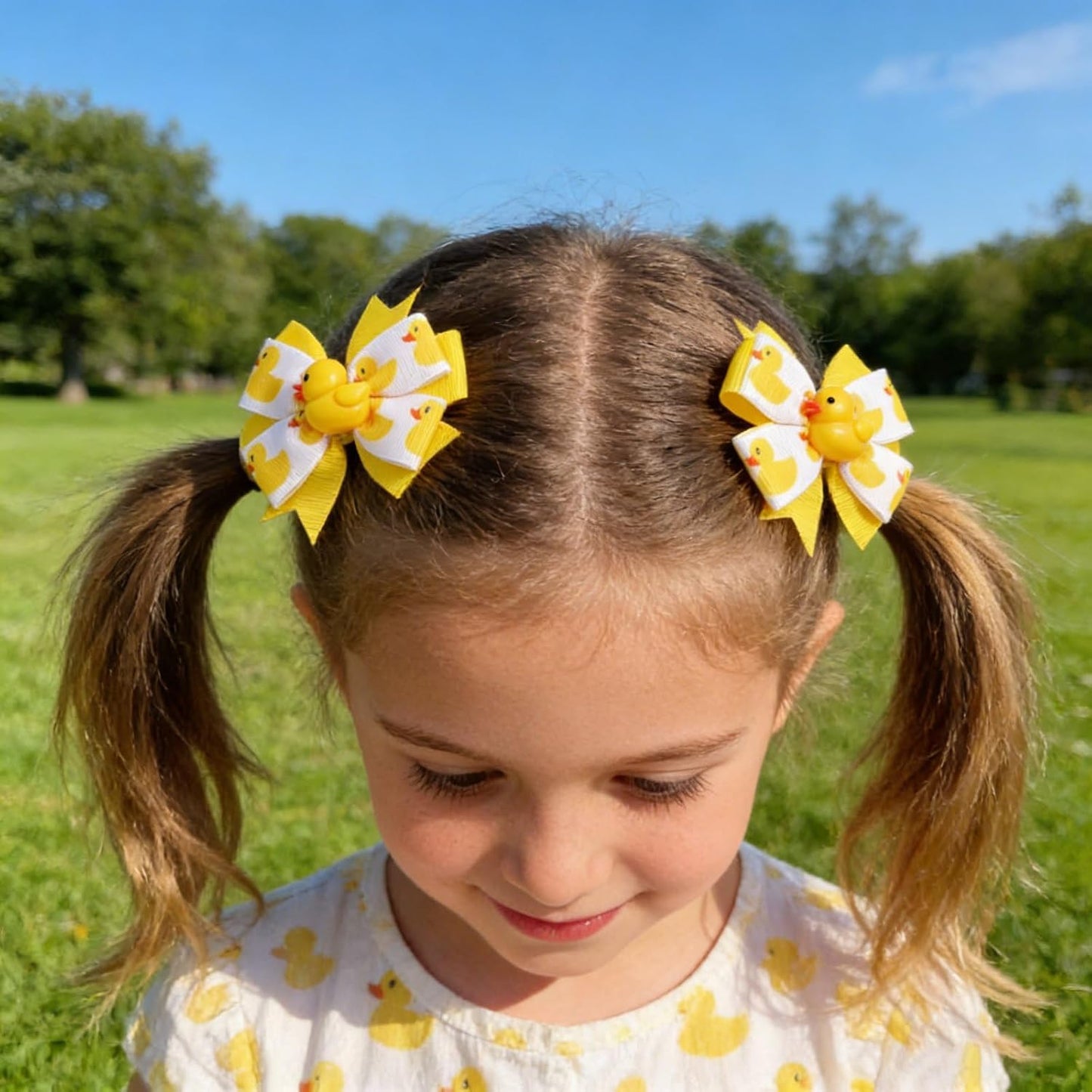 2Pcs Yellow Duck Hair Bow Clips White Yellow Ribbon Alligator Clips Cute Cartoon Duck Bows Hair Pins Spring Summer Hair Accessories for Birthdays Holidays Back to School Home Party Hair Styling