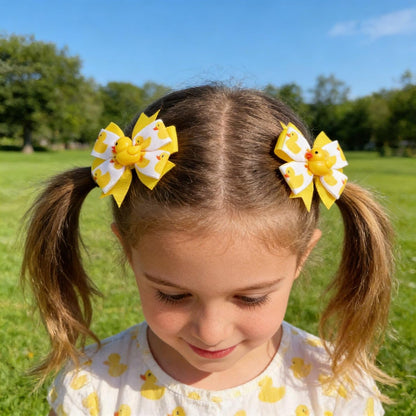 2Pcs Yellow Duck Hair Bow Clips White Yellow Ribbon Alligator Clips Cute Cartoon Duck Bows Hair Pins Spring Summer Hair Accessories for Birthdays Holidays Back to School Home Party Hair Styling