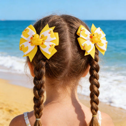 2Pcs Yellow Duck Hair Bow Clips White Yellow Ribbon Alligator Clips Cute Cartoon Duck Bows Hair Pins Spring Summer Hair Accessories for Birthdays Holidays Back to School Home Party Hair Styling