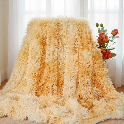 Plush Super Soft Blanket Bedding Sofa Cover Furry Fuzzy Fur Warm Throw Qulit Cozy Couch Blanket for Winter (63"x79",Tie Dye Yellow)