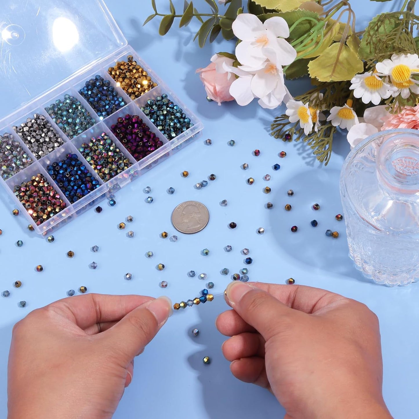 1000Pcs 4mm Faceted Crystal Glass Bicone Beads Loose Bead for DIY Bracelet Necklace Earring Keychain Jewelry Making,Yellow AB