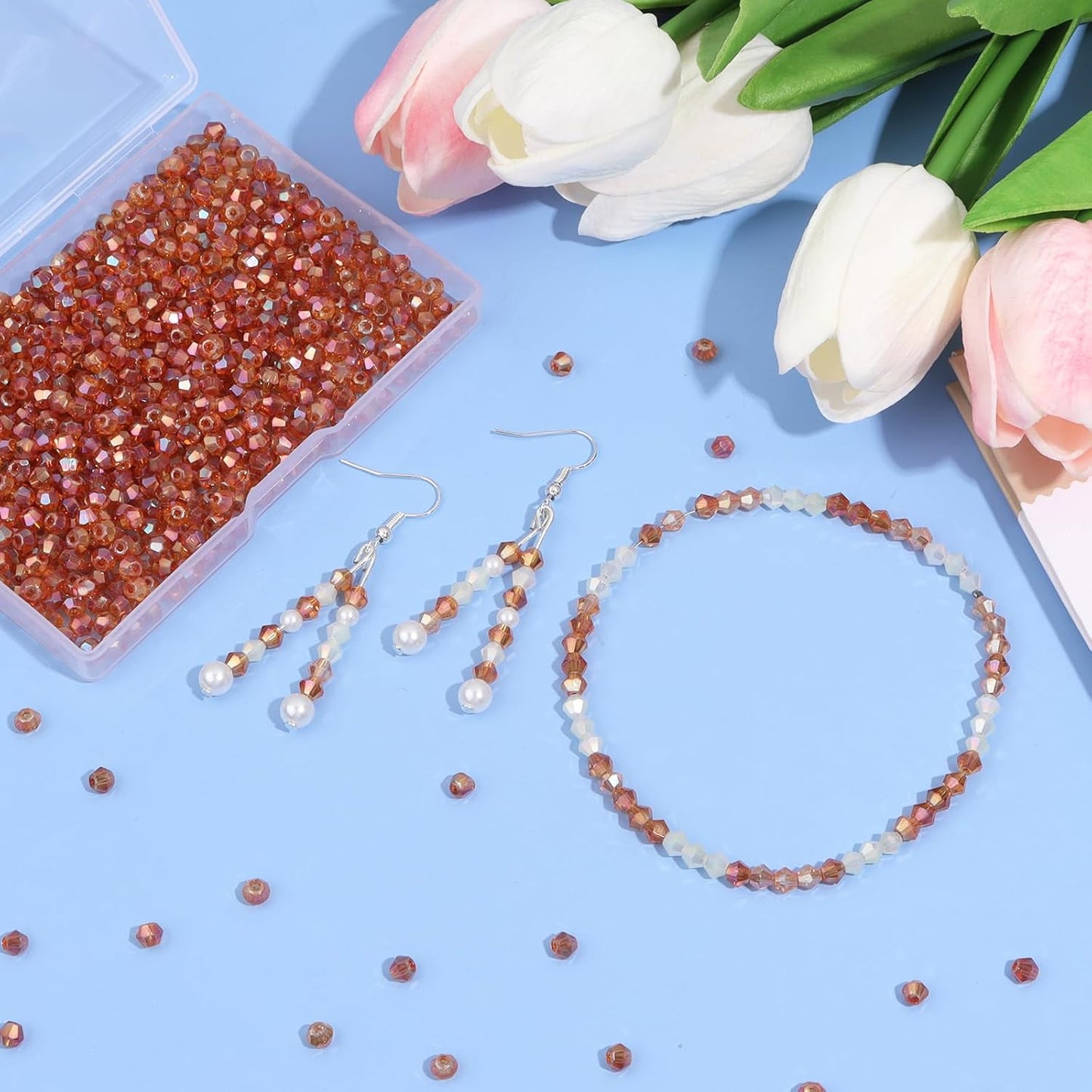 1000Pcs 4mm Faceted Crystal Glass Bicone Beads Loose Bead for DIY Bracelet Necklace Earring Keychain Jewelry Making,Yellow AB