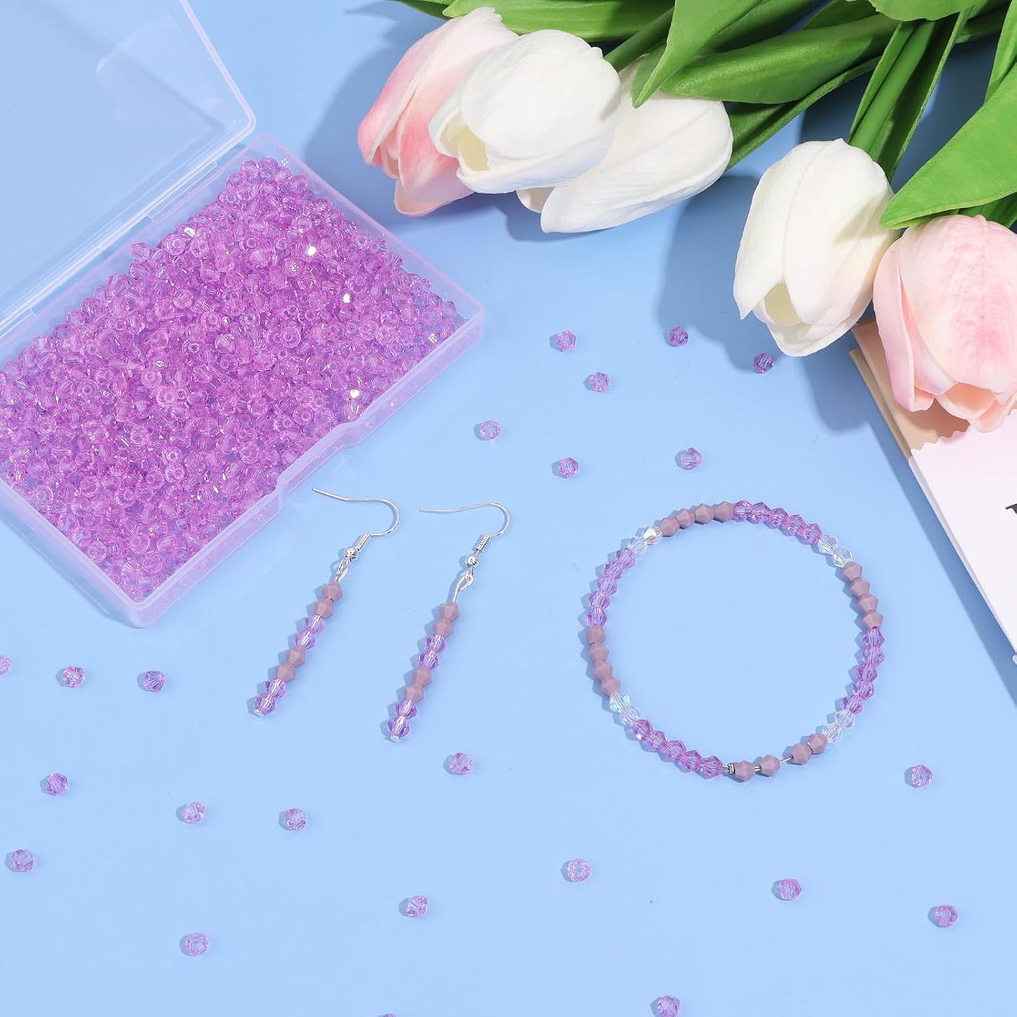 1000Pcs 4mm Faceted Crystal Glass Bicone Beads Loose Bead for DIY Bracelet Necklace Earring Keychain Jewelry Making,Yellow AB