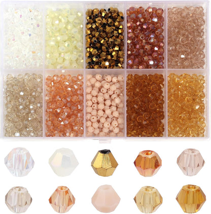 1000Pcs 4mm Faceted Crystal Glass Bicone Beads Loose Bead for DIY Bracelet Necklace Earring Keychain Jewelry Making,Yellow AB
