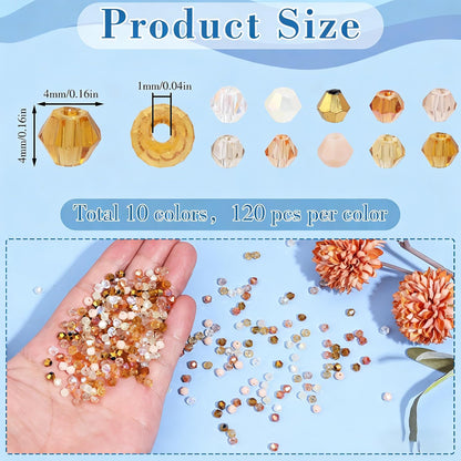 1000Pcs 4mm Faceted Crystal Glass Bicone Beads Loose Bead for DIY Bracelet Necklace Earring Keychain Jewelry Making,Yellow AB