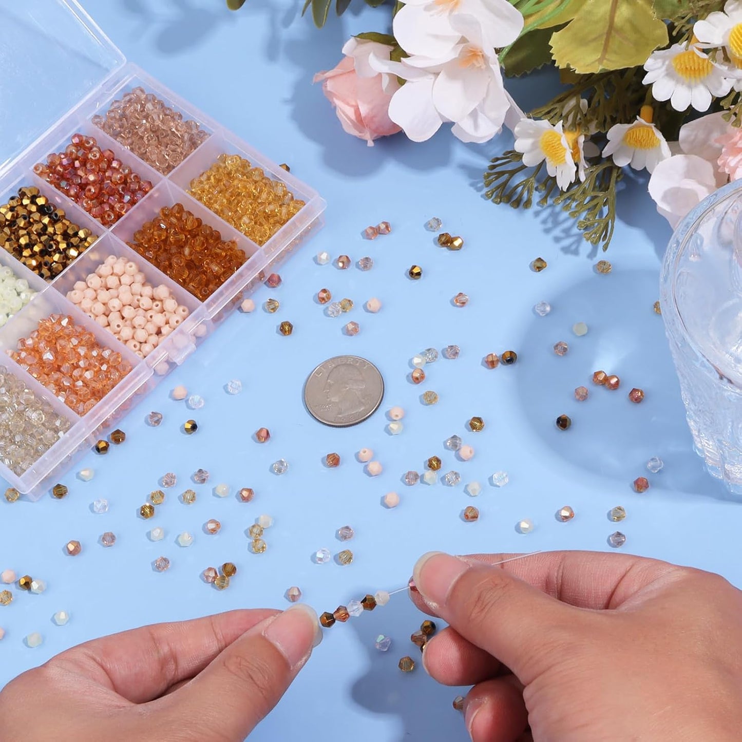 1000Pcs 4mm Faceted Crystal Glass Bicone Beads Loose Bead for DIY Bracelet Necklace Earring Keychain Jewelry Making,Yellow AB
