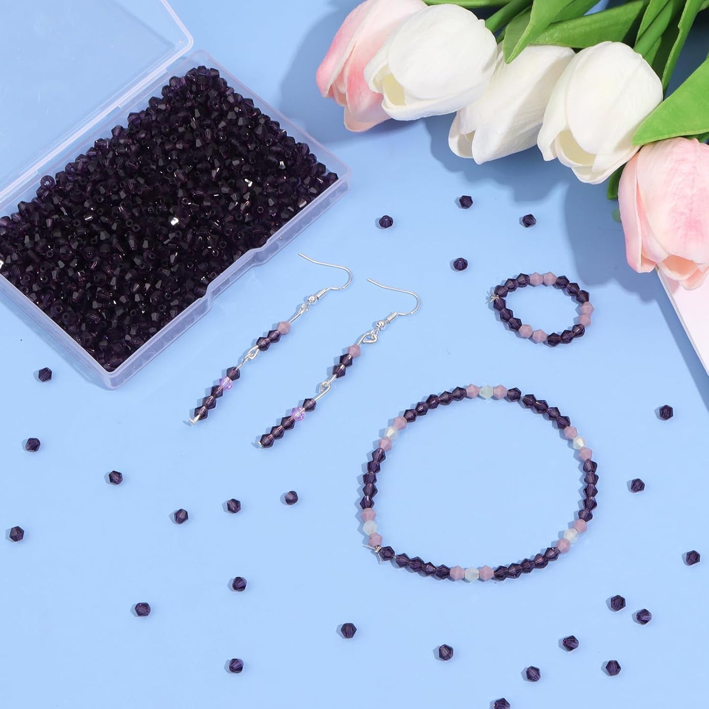 1000Pcs 4mm Faceted Crystal Glass Bicone Beads Loose Bead for DIY Bracelet Necklace Earring Keychain Jewelry Making,Yellow AB