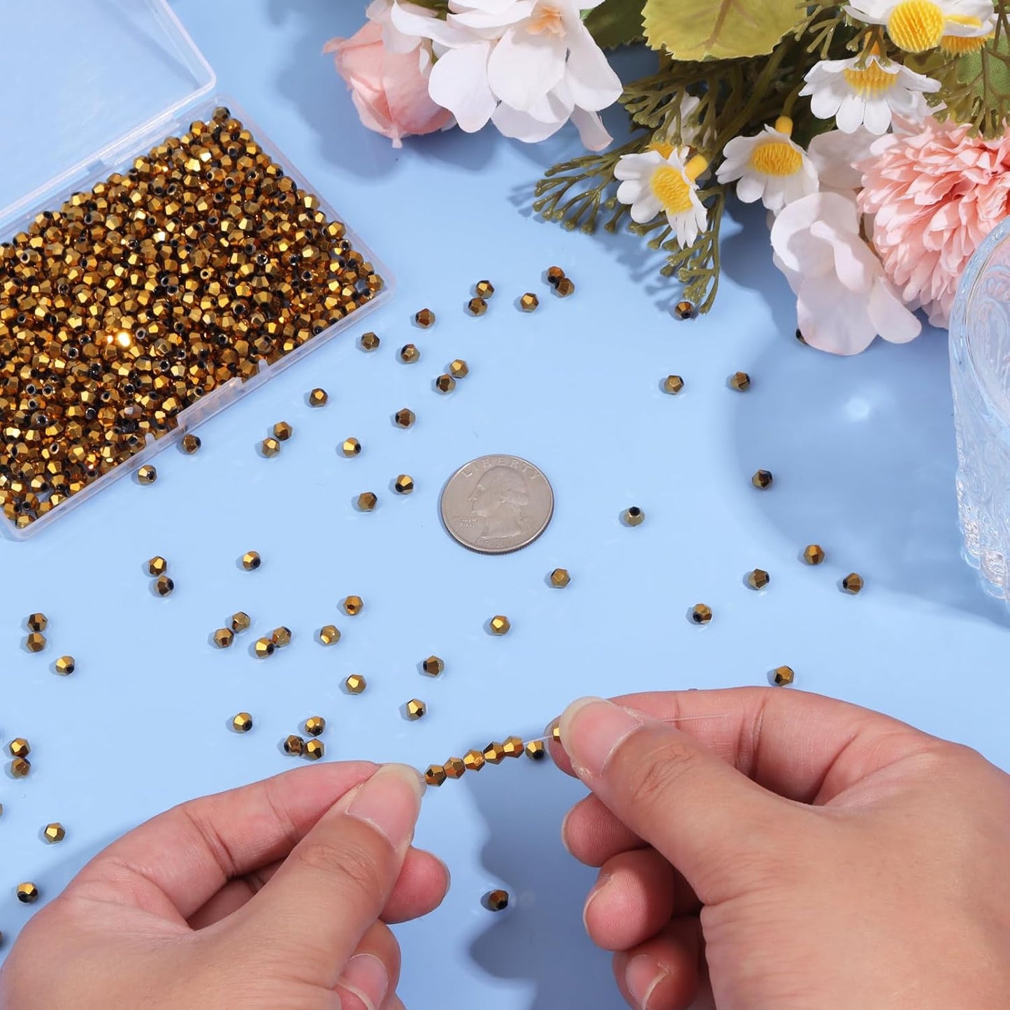 1000Pcs 4mm Faceted Crystal Glass Bicone Beads Loose Bead for DIY Bracelet Necklace Earring Keychain Jewelry Making,Yellow AB