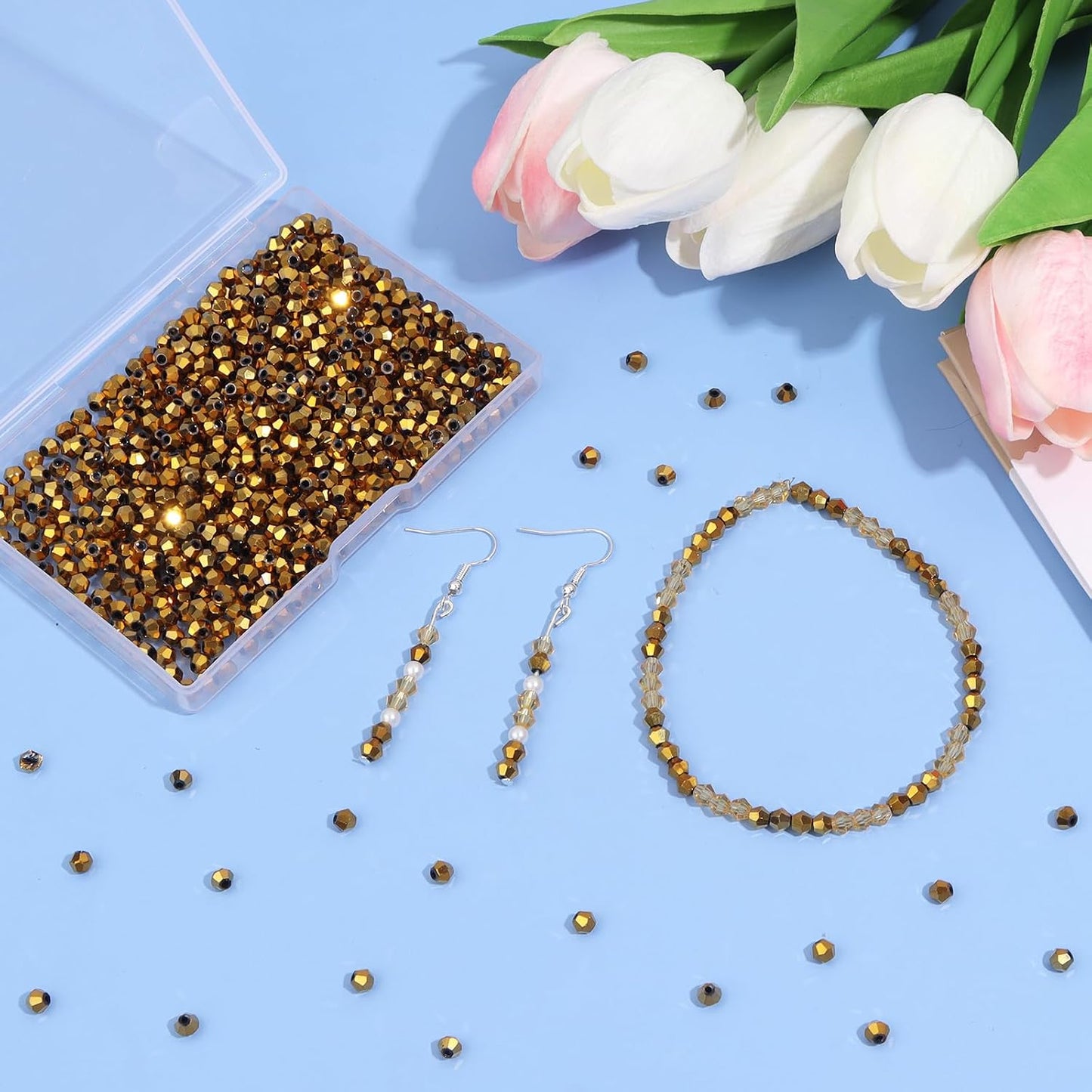1000Pcs 4mm Faceted Crystal Glass Bicone Beads Loose Bead for DIY Bracelet Necklace Earring Keychain Jewelry Making,Yellow AB