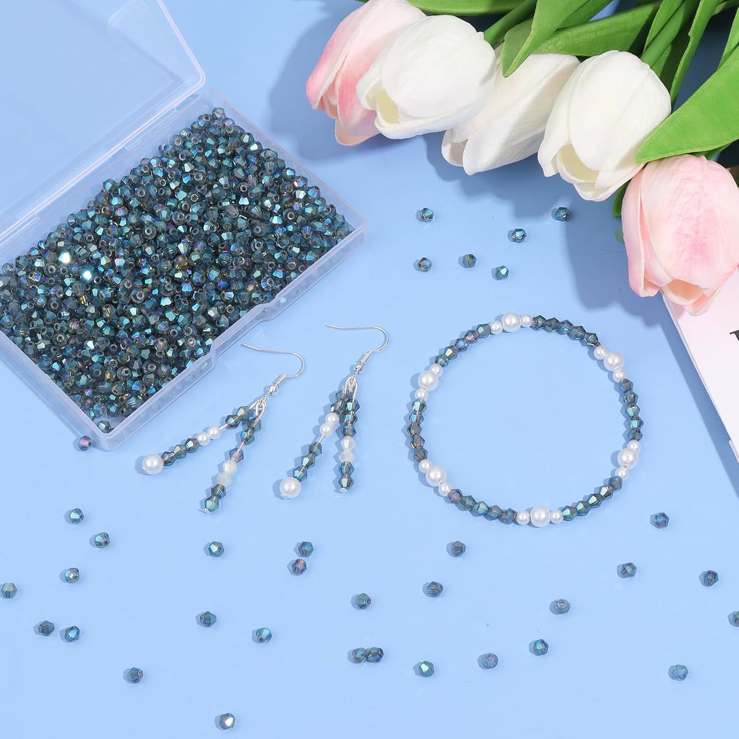 1000Pcs 4mm Faceted Crystal Glass Bicone Beads Loose Bead for DIY Bracelet Necklace Earring Keychain Jewelry Making,Yellow AB
