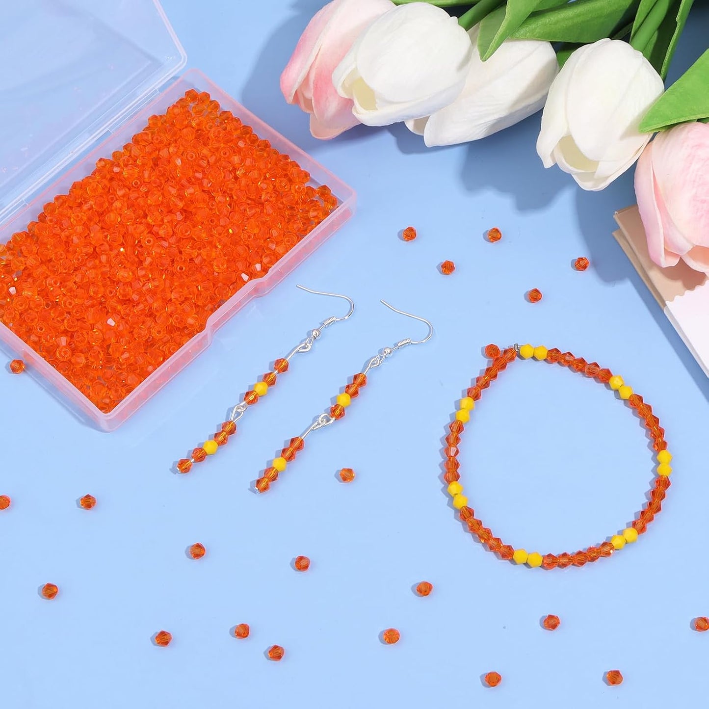 1000Pcs 4mm Faceted Crystal Glass Bicone Beads Loose Bead for DIY Bracelet Necklace Earring Keychain Jewelry Making,Yellow AB