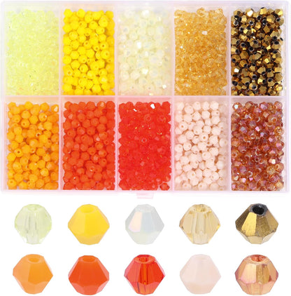 1000Pcs 4mm Faceted Crystal Glass Bicone Beads Loose Bead for DIY Bracelet Necklace Earring Keychain Jewelry Making,Yellow AB