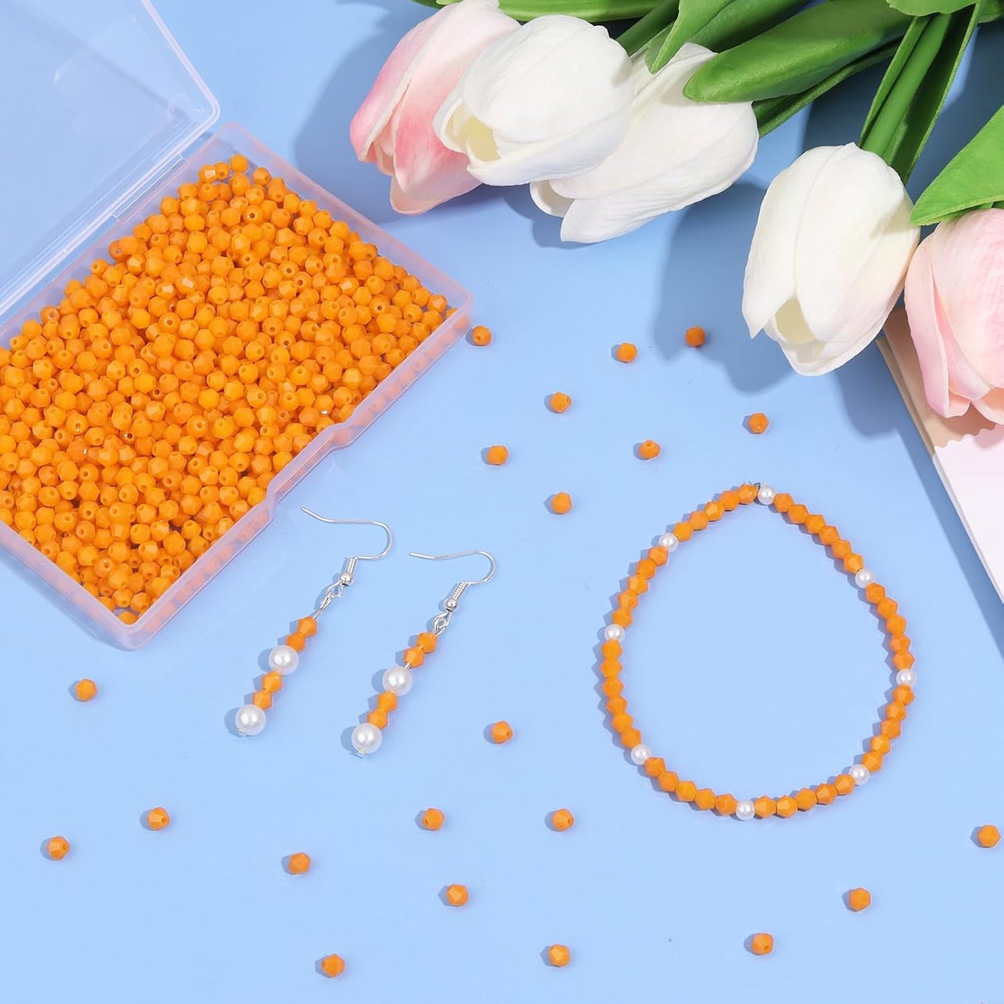1000Pcs 4mm Faceted Crystal Glass Bicone Beads Loose Bead for DIY Bracelet Necklace Earring Keychain Jewelry Making,Yellow AB