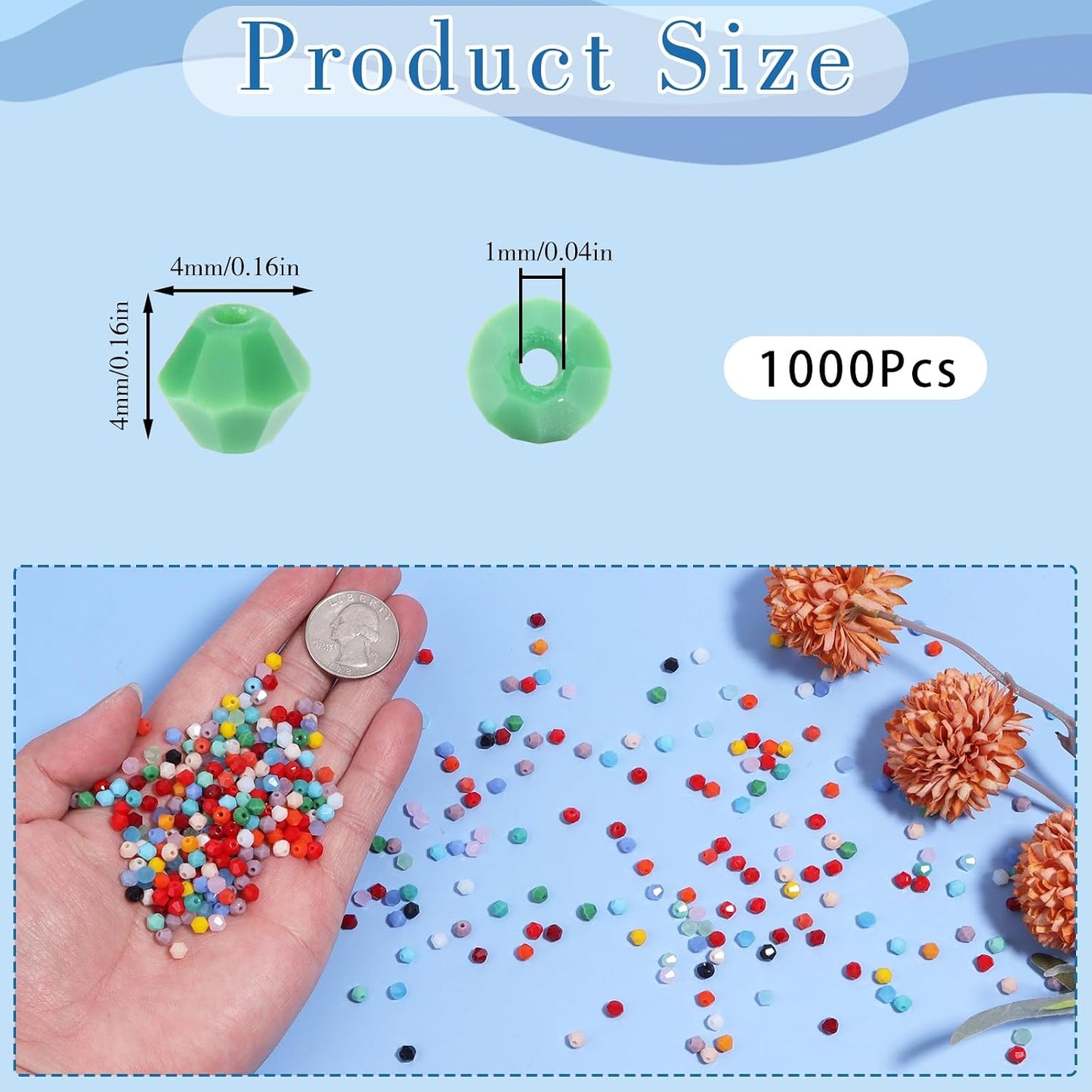 1000Pcs 4mm Faceted Crystal Glass Bicone Beads Loose Bead for DIY Bracelet Necklace Earring Keychain Jewelry Making,Yellow AB