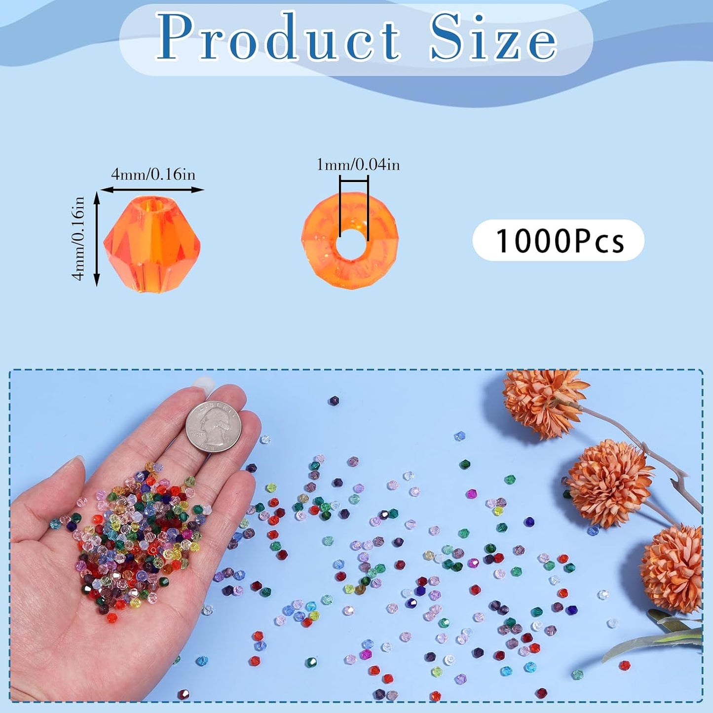 1000Pcs 4mm Faceted Crystal Glass Bicone Beads Loose Bead for DIY Bracelet Necklace Earring Keychain Jewelry Making,Yellow AB
