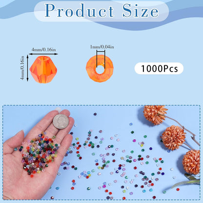 1000Pcs 4mm Faceted Crystal Glass Bicone Beads Loose Bead for DIY Bracelet Necklace Earring Keychain Jewelry Making,Yellow AB