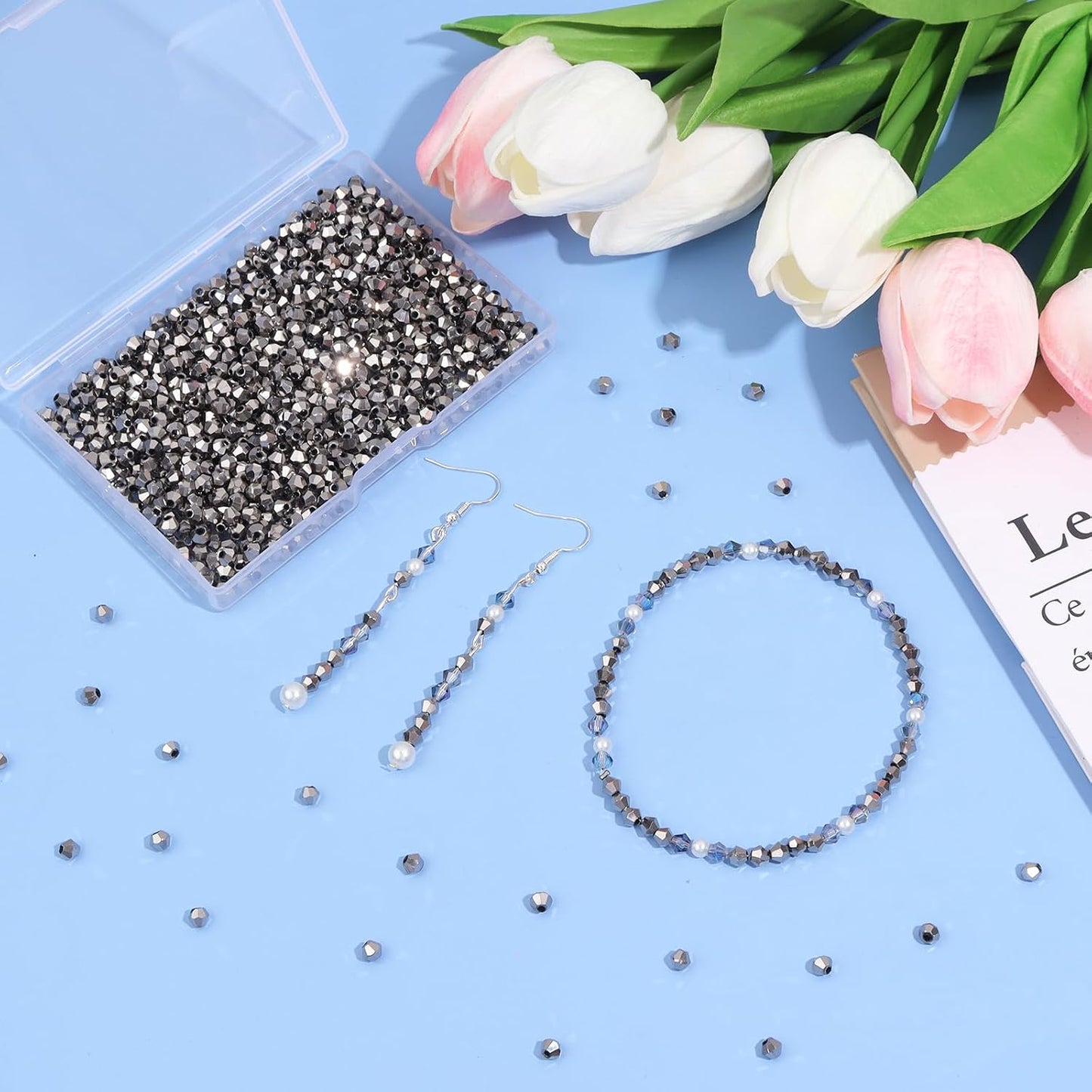 1000Pcs 4mm Faceted Crystal Glass Bicone Beads Loose Bead for DIY Bracelet Necklace Earring Keychain Jewelry Making,Yellow AB